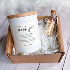 Personalised thank you scented candle with your text, Includes Gift Box & Matches, Gift for her him Minimalist luxury Teacher appreciation