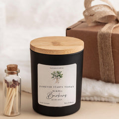 Personalised Wedding Candle Gift Custom Mr & Mrs Keepsake with Names and Date Romantic Present for Newlyweds or Couples Forever Starts Today