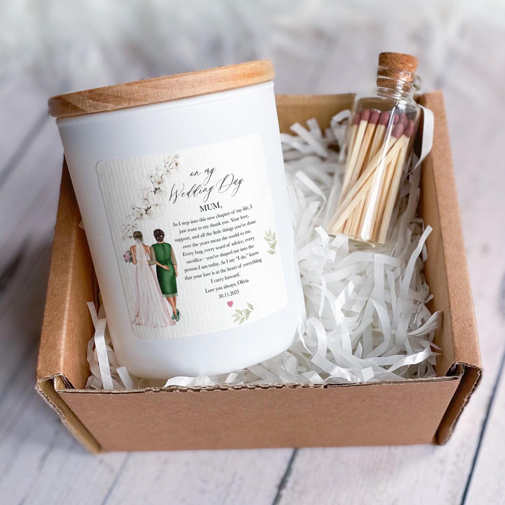 Personalised Wedding Day Candle for Mum Mother of the Bride Gift with Custom Message & Date Sentimental Keepsake from Daughter