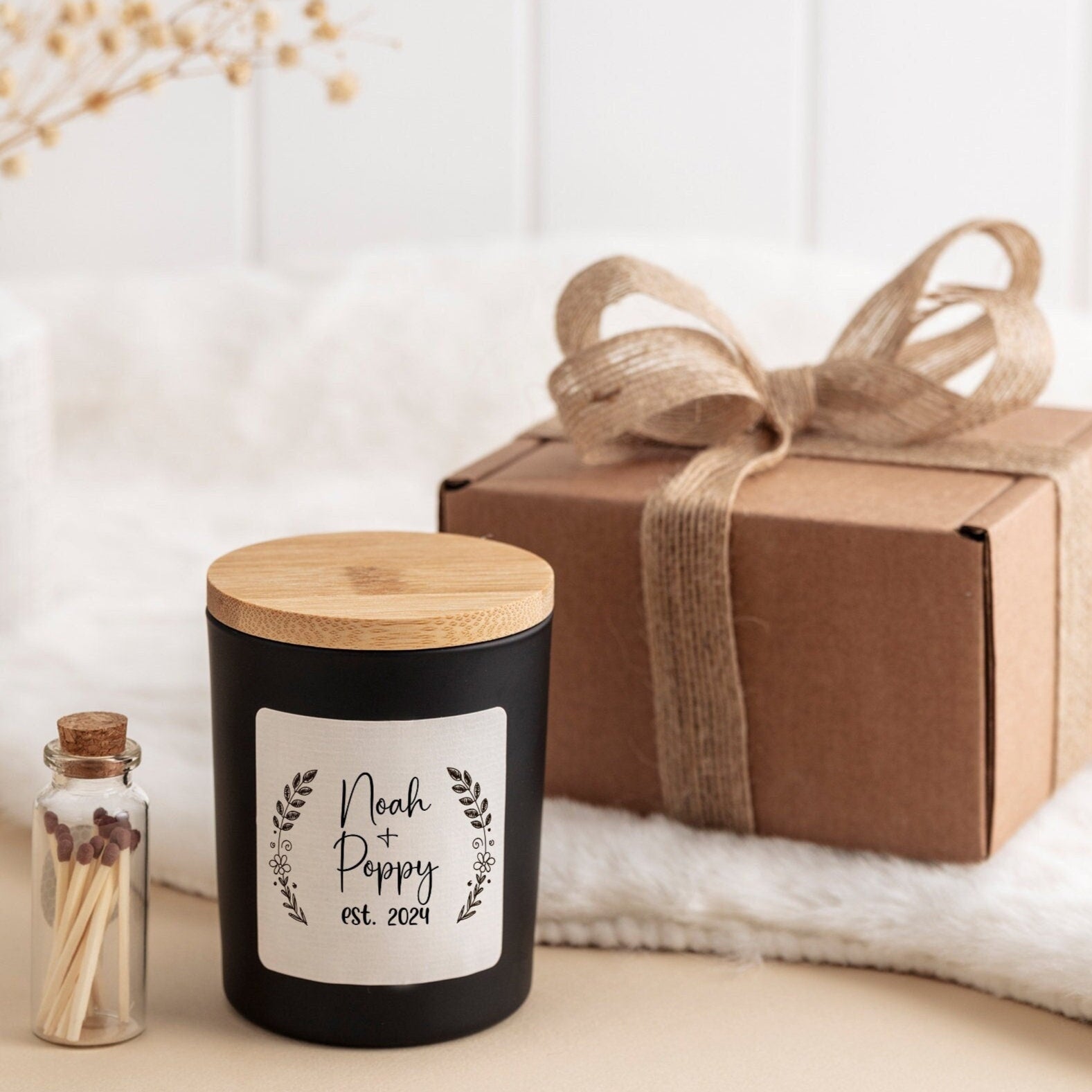 Personalised Wedding or Engagement Gift Soy Wax Scented Candle, With date and couple's names, Mr Mrs On Your Wedding Day Engaged Cosy