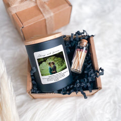 Photo scented candle with custom text, Christmas birthday Anniversary Valentine's Day Engagement gift for her couple bridesmaid Proposal