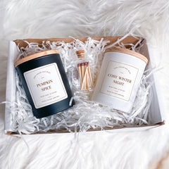 Scented candle with wooden lid and matches in a jar, Christmas Gift for Her, Gift Box, Cosy Stylish Unique Vegan Xmas Present Hygge Gift