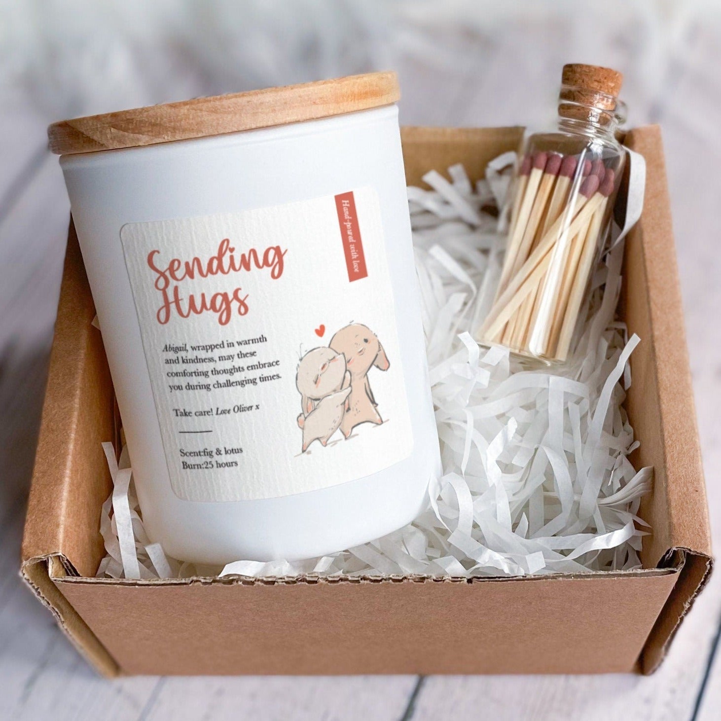 Sending hugs candle with your message Gift for Her Mother's Day Birthday Anniversary Engagement Wedding Floral design candle friend