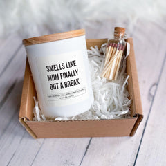 Smells Like Mum Finally Got a Break Scented Candle Funny Gift for Mum Mummy Mama Mother's Day Birthday Christmas Gift for Her Relaxation