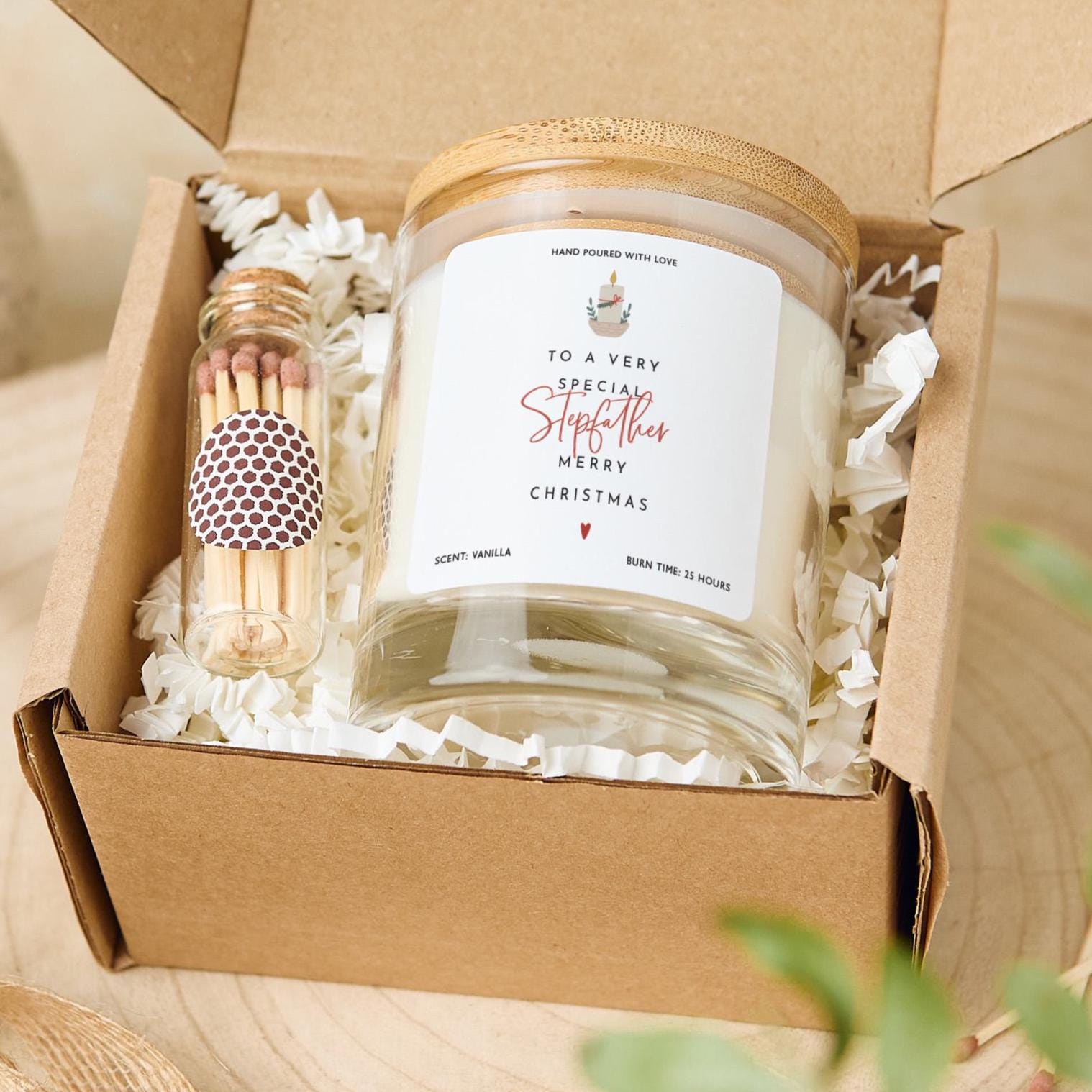 Stepdad Christmas Candle Gift Festive Holiday Keepsake Present for Him Thoughtful Seasonal Gift Box for Special Step - Father