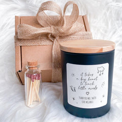 Teacher Candle Gift Set Thank You Present for Nursery Primary Reception End of Term Teacher's Day It Takes Big Heart To Teach Little Minds