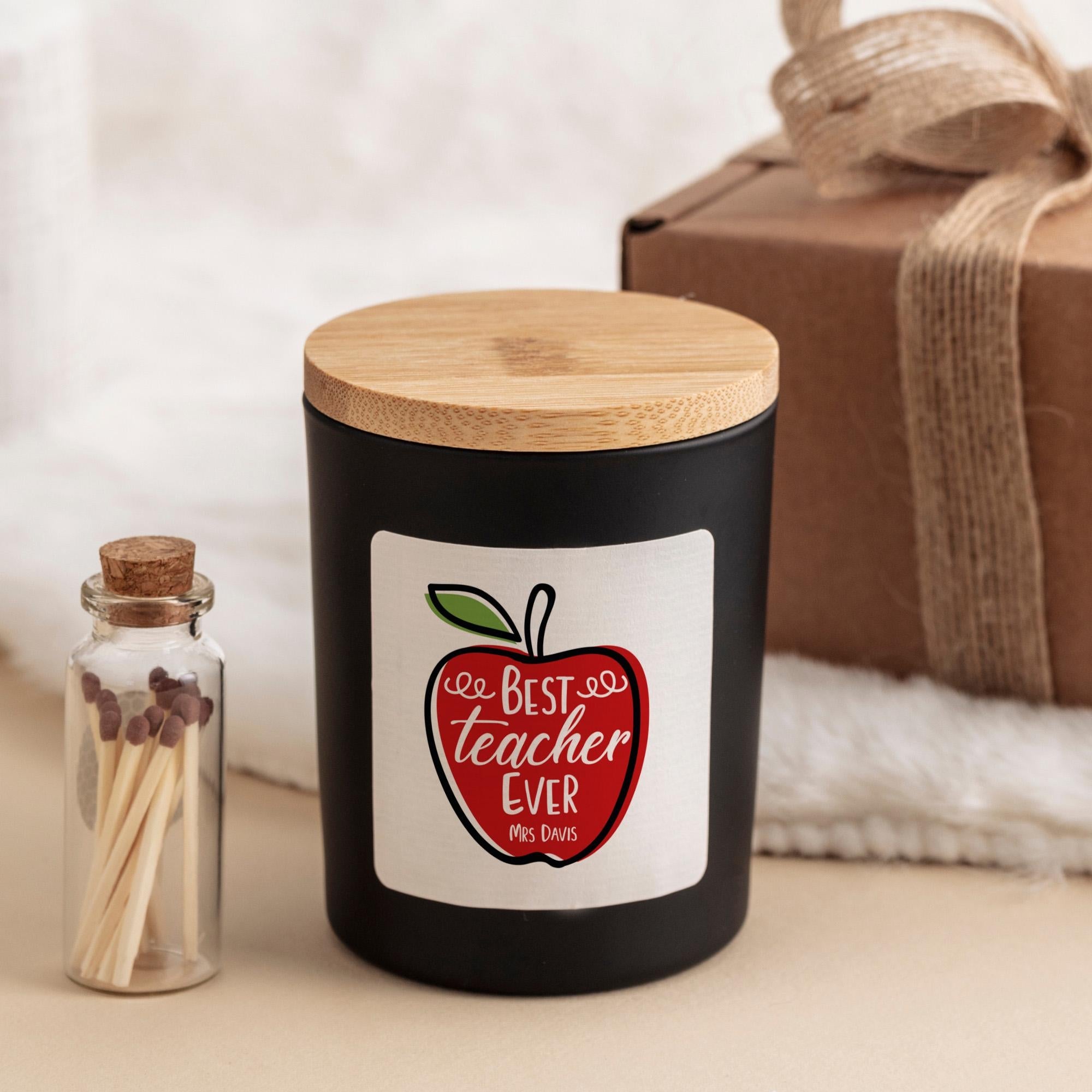 Thank you teacher scented candle gift set with name FREE gift box and matches jar Personalised end of term present Teacher appreciation