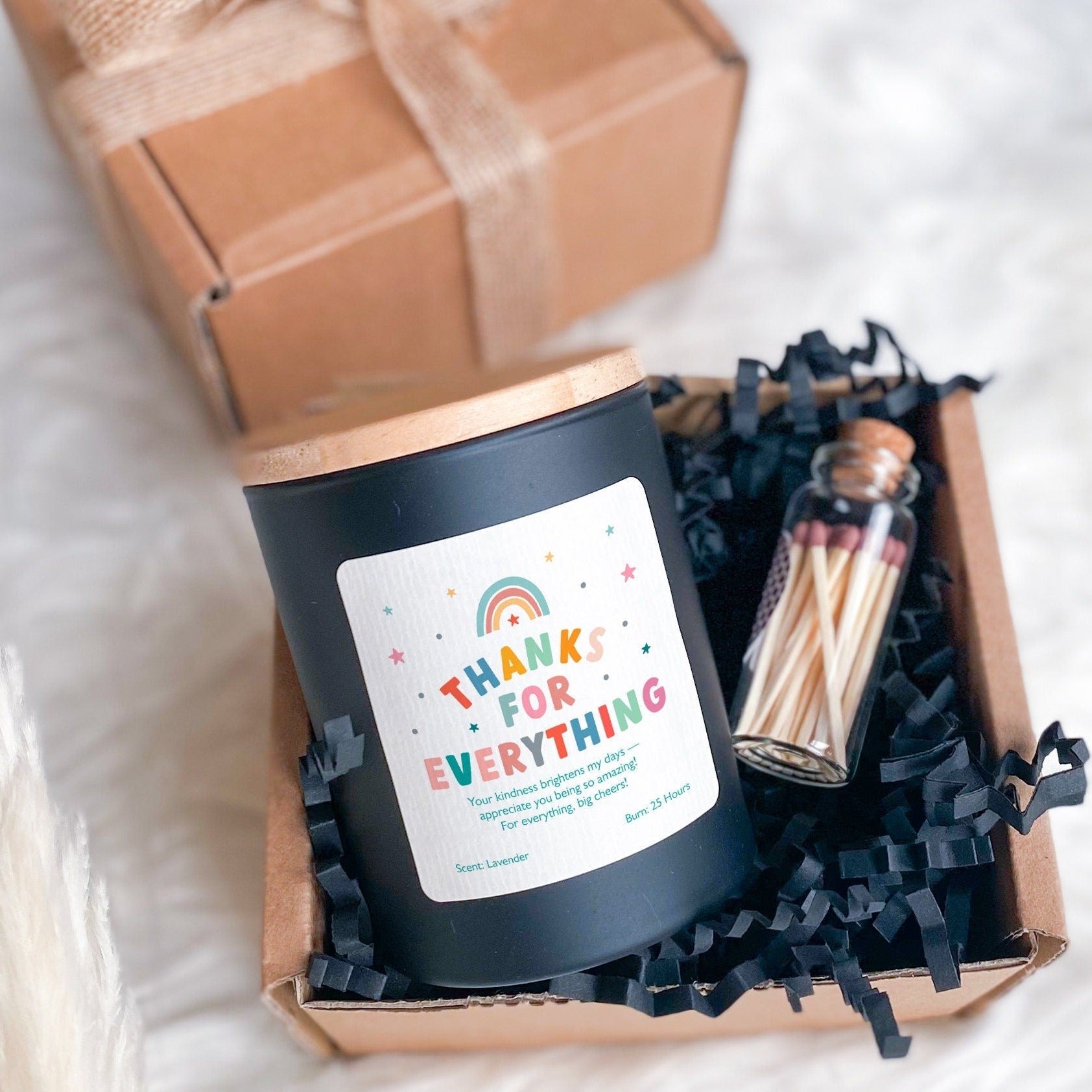 Thanks for Everything Candle with Your Text Includes Gift Box & Matches Gift for Her Him Mum Nanny Friend Nurse Doctor Teacher Appreciation