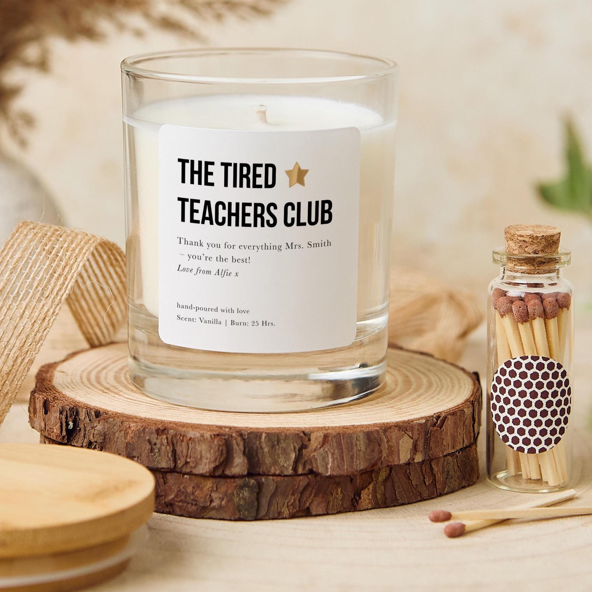 The Tired Teachers Club Funny Teachers Candle Set A Fun Thank You Gift for Teachers Teaching Assistants or Hardworking Educators