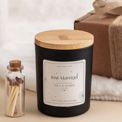 Wedding Candle Gift for Couple Just Married Keepsake with Names and Date Elegant Black Jar Present for Newlyweds or Friends Vegan Soy Wax
