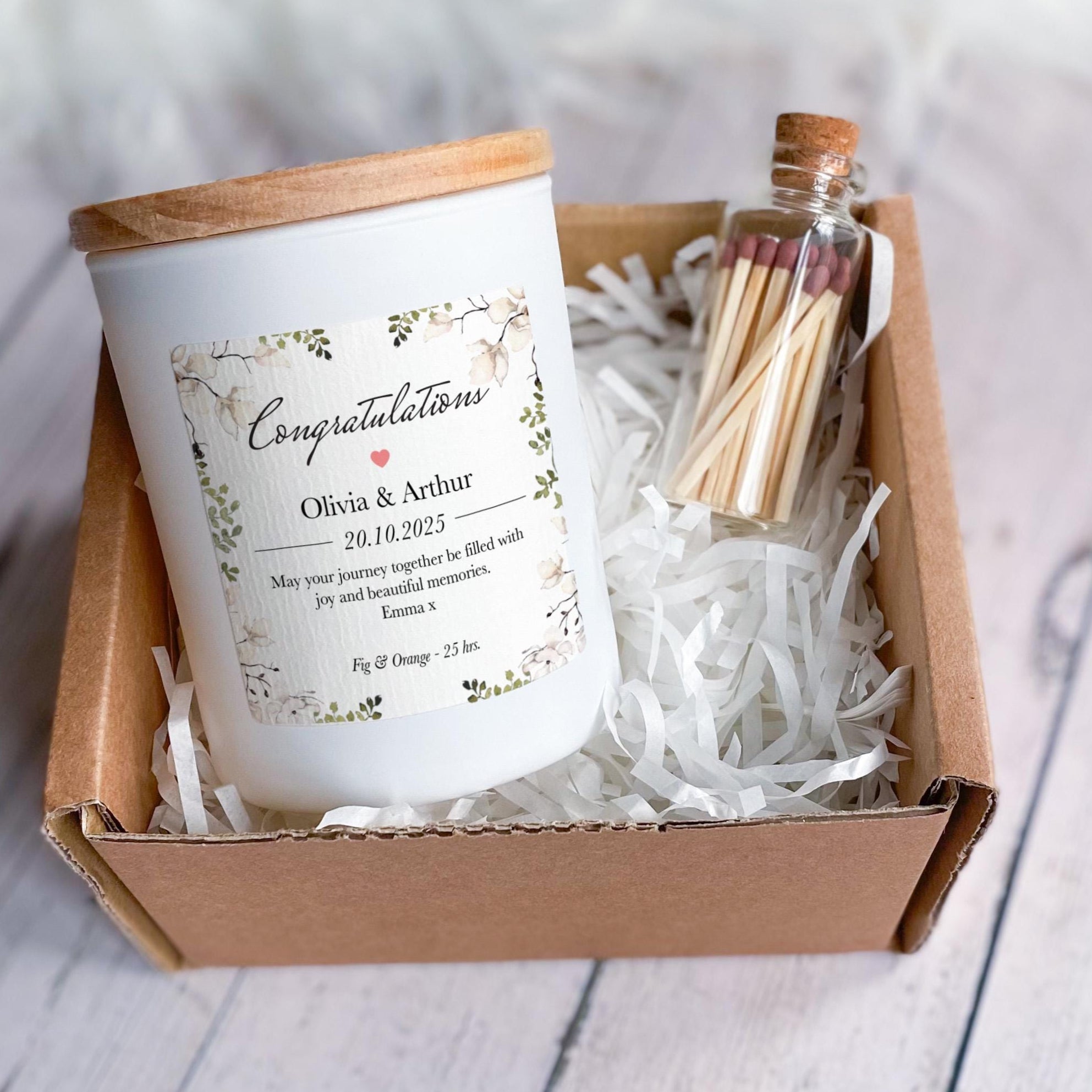 Wedding Candle Gift Personalised Congratulations Candle for Couple Engagement Wedding Day Keepsake Custom Name & Date We're Married Engaged