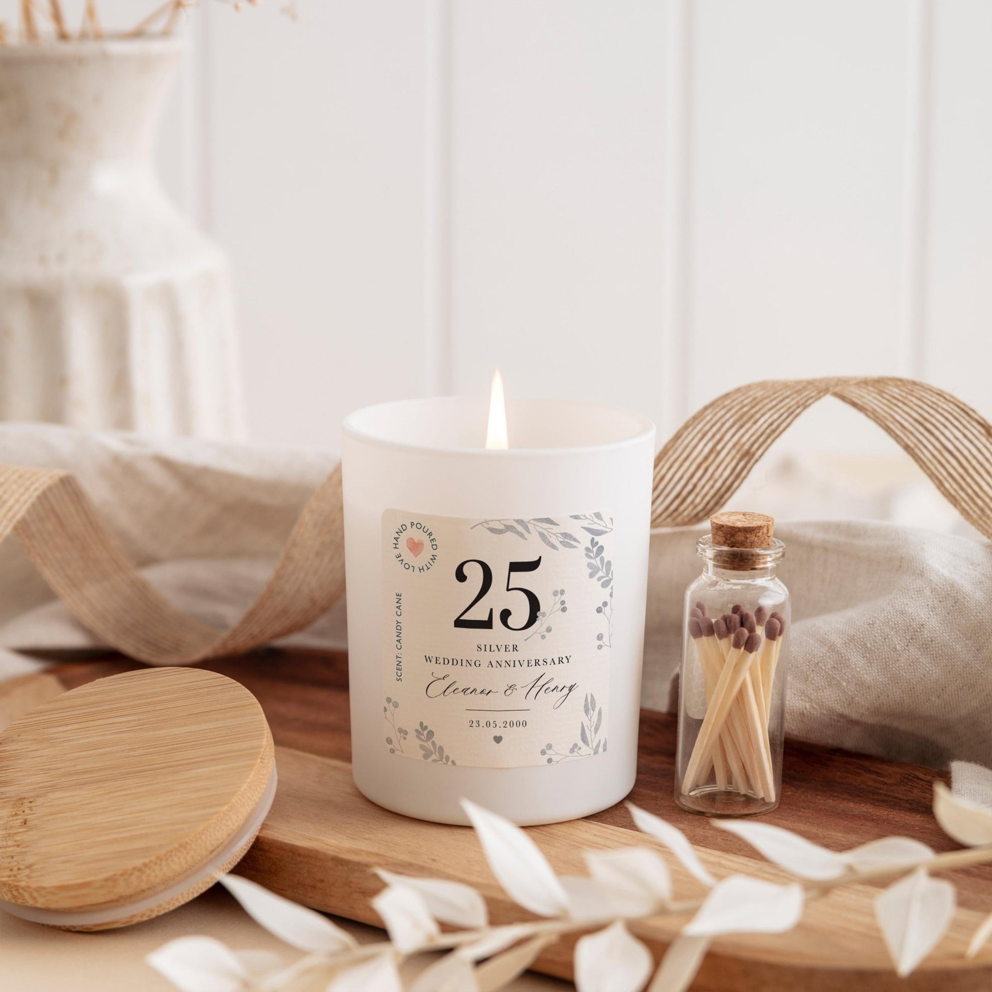25th Silver Wedding Anniversary Candle Personalised Gift for Couples with Names Date 25 Years of Marriage Keepsake for Parents Grandparents