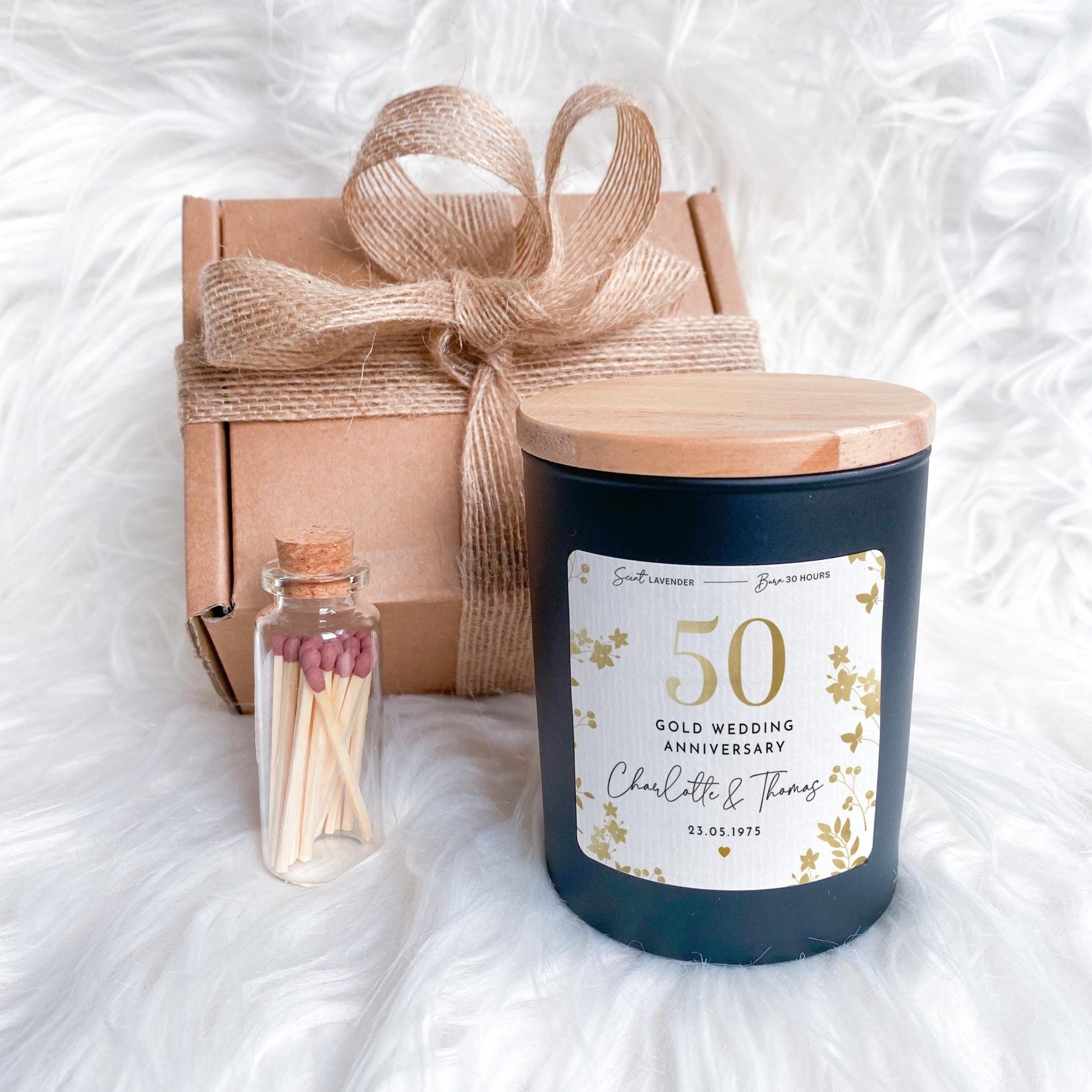 50th Golden Wedding Anniversary Scented Candle 50 Years of Love Personalised Gift for Mum Dad Grandparents with Names Date Gold Anniversary