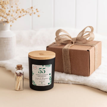 55th Emerald Wedding Anniversary Gift Scented Candle 55 Years Marriage Personalised Gift for Mum & Dad Grandparents with Names and Date