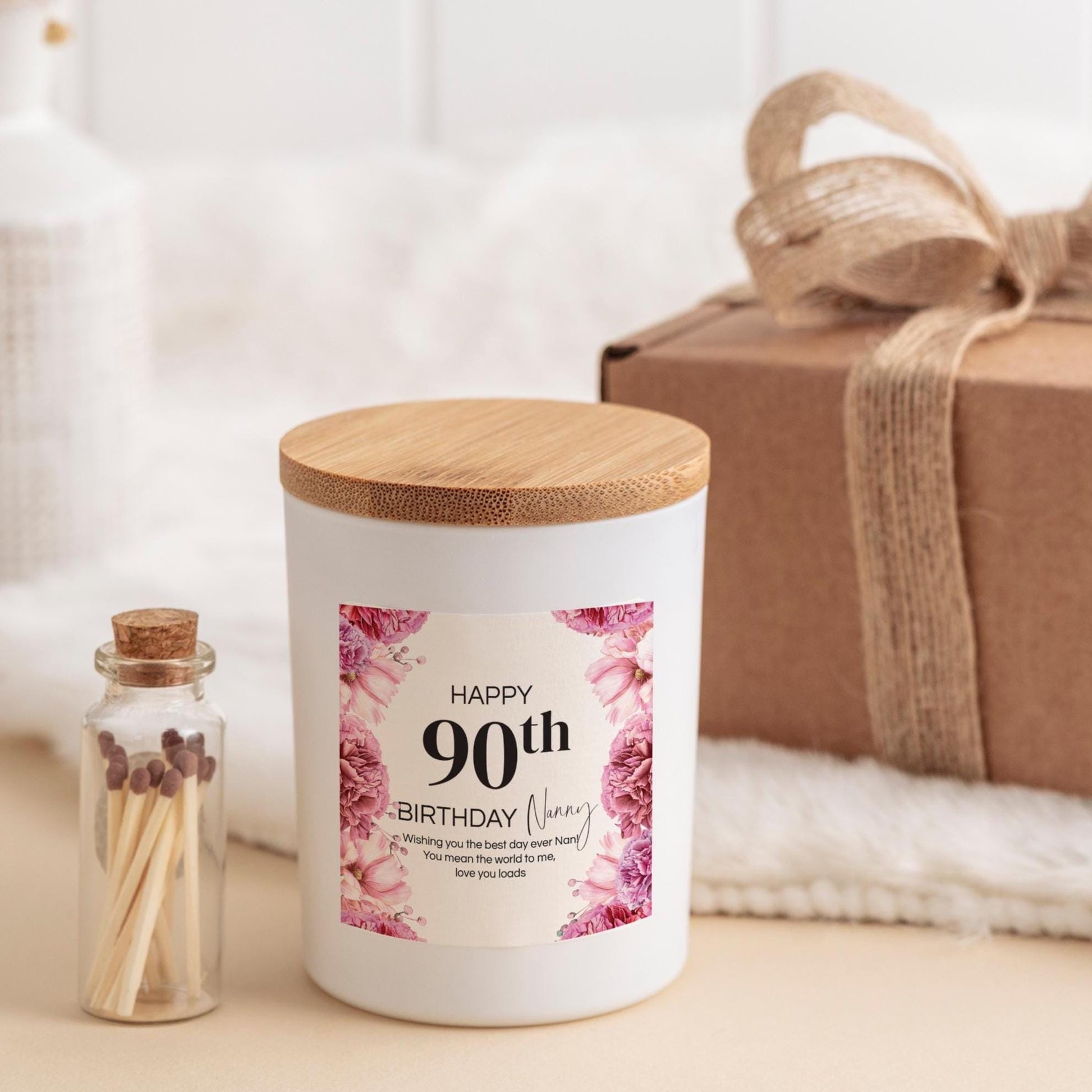90th Birthday Candle Gift for Nanny ANY AGE 60th 70th 80th Custom Present for Nan Nanny Gran Granny Grandma Mum Mummy Auntie