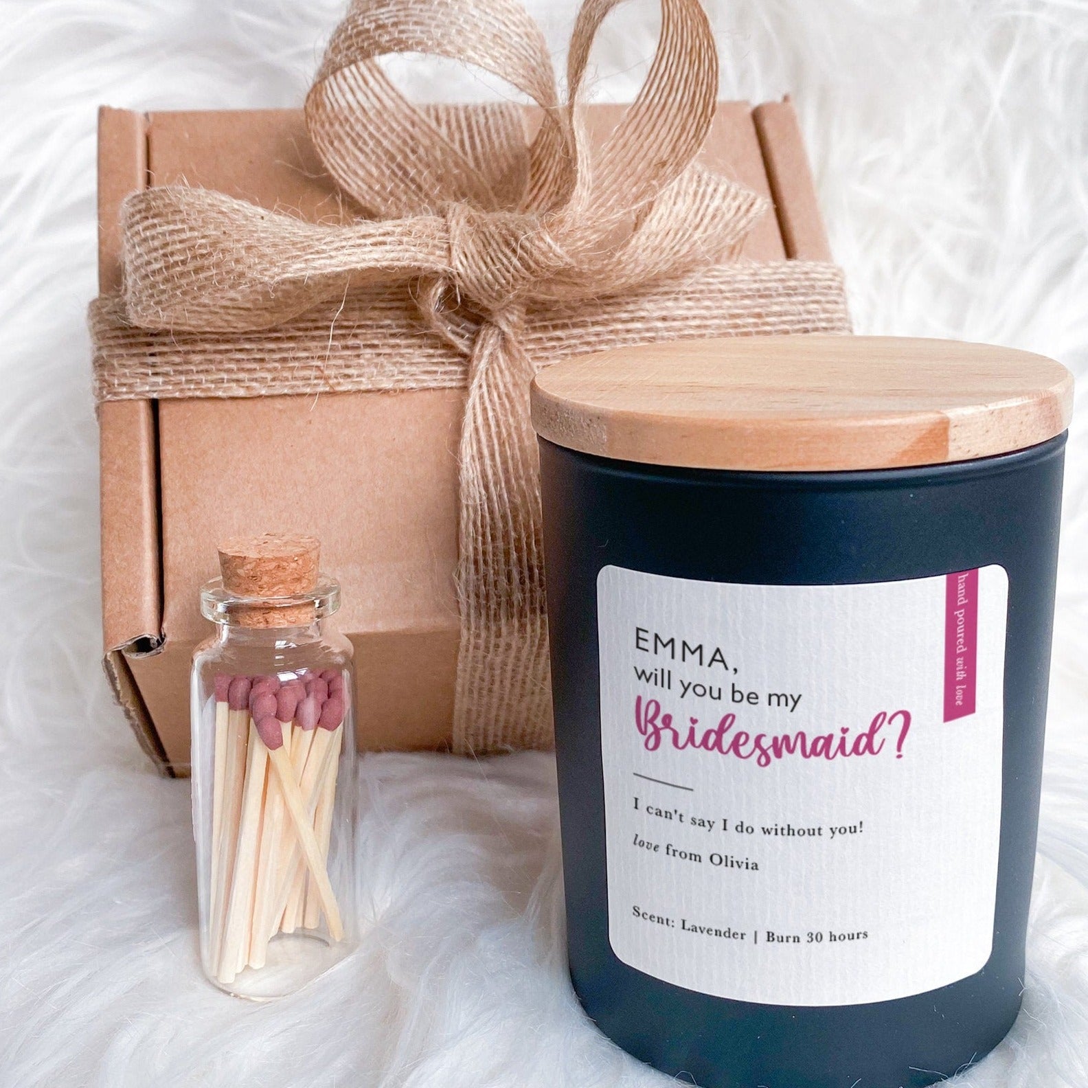 Bridesmaid Proposal Candle Gift Set with Mini Matches Will You Be My Bridesmaid Maid of Honour Flower Girl I Can't Say I Do Without You happyinky