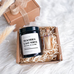 Funny scented soy candle gift set for teacher Teacher's last nerve Oh look... It's on fire End of term Christmas Nursery Primary Secondary happyinky