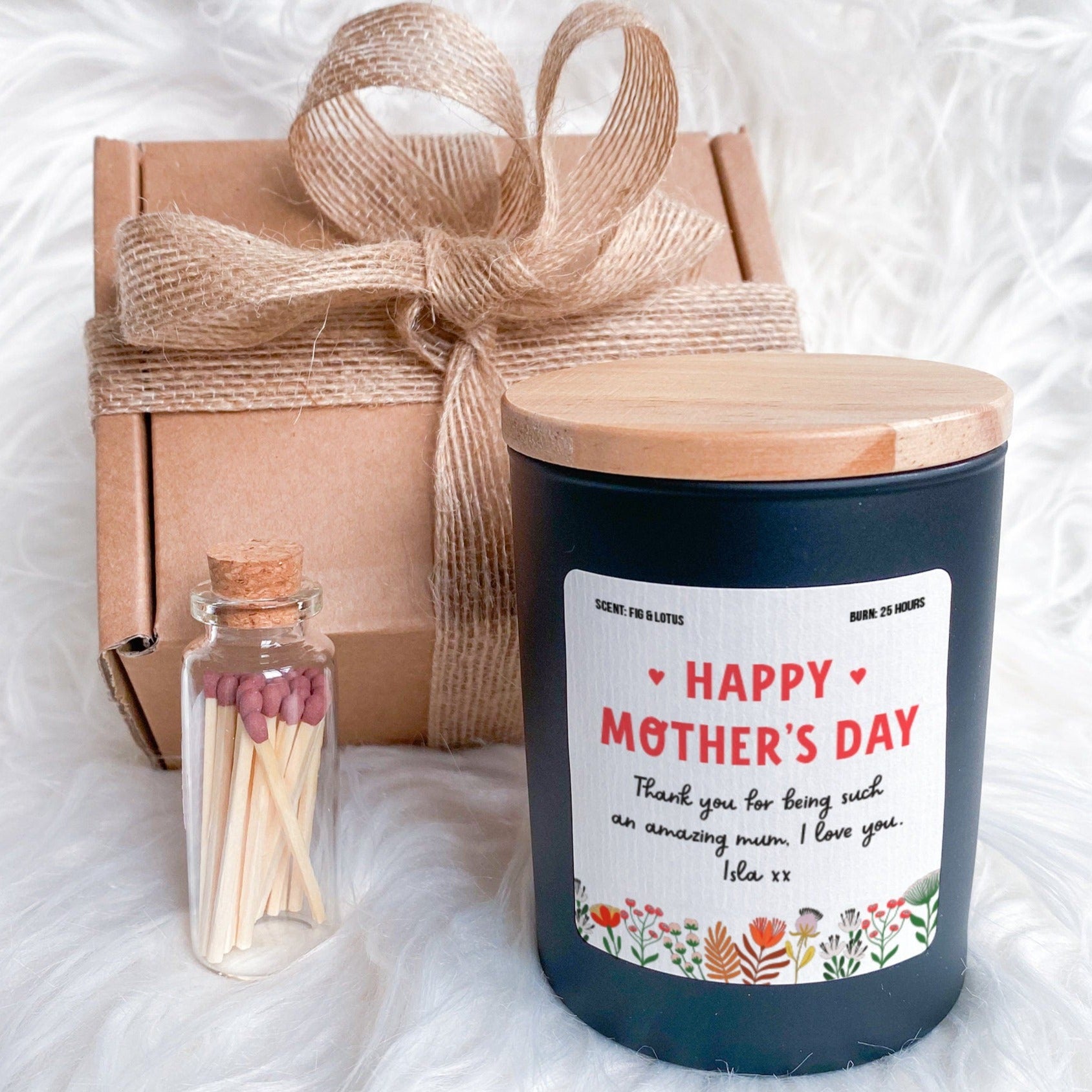 Happy Mother's Day scented soy wax vegan candle with your own text, Gift for mum mummy mama nanny nana gran granny First Mother's Day, 1st happyinky