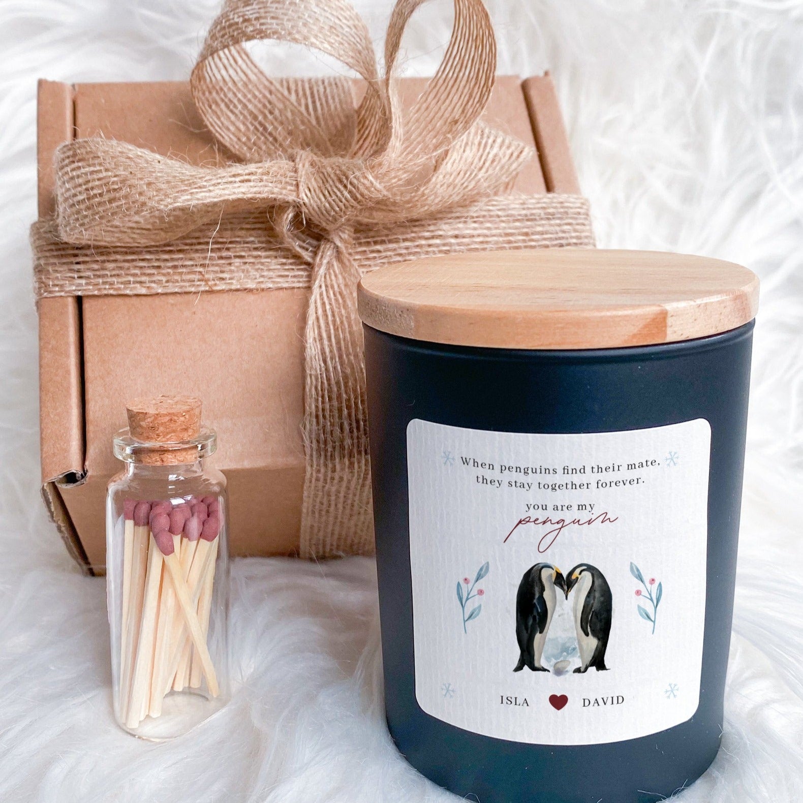 Personalised Candle Set with Couple Names You Are My Penguin Gift for Wife Her Husband Girlfriend Fiance Valentine's Day Birthday Christmas happyinky