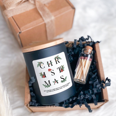 Personalised Christmas Scented Candle with Your Text, Gift Box for Her Friend Colleague Cosy Stylish Unique Vegan Xmas Present Hygge Gift