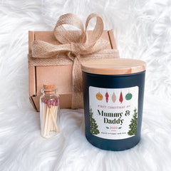 Personalised First Christmas as Mummy and Daddy Scented Candle Xmas Gift for New Mum Dad 1st Christmas New Parents Cosy Stylish Unique Vegan happyinky