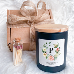 Personalised Scented Candle with Initial and Your Text, Gift Box for Her Him, Birthday Christmas New Job Graduation Far Away Mother's Day