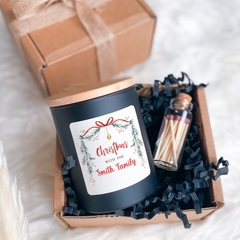 Personalised Scented Christmas Candle Gift Set, Gift for Her Him Couple, Christmas with the custom family name, Xmas gift for newlywed