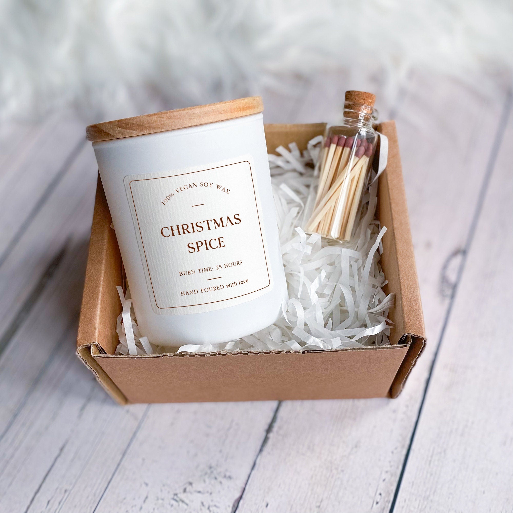 Scented candle with wooden lid and matches in a jar, Christmas Gift for Her, Christmas Spice Pumpkin Spice Gingerbread Holiday Candles happyinky