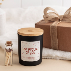 So proud of you scented candle with your text Personalised graduation gift for her him Well Done GCSE result Congratulations Gift New Job