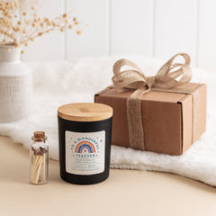 To a wonderful teacher scented candle with rainbow FREE GIFT PACKAGE and mini matches jar Teacher gift with your thank you message happyinky