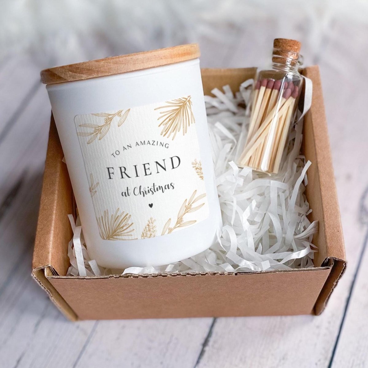 Amazing Friend Christmas Vegan Soy Candle Gift Set with Matches Jar