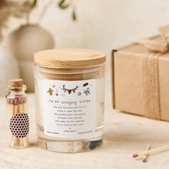 Amazing Sister Personalised Christmas Candle Gift for Sister Festive Keepsake Present with Heartfelt Message Vegan Soy Wax