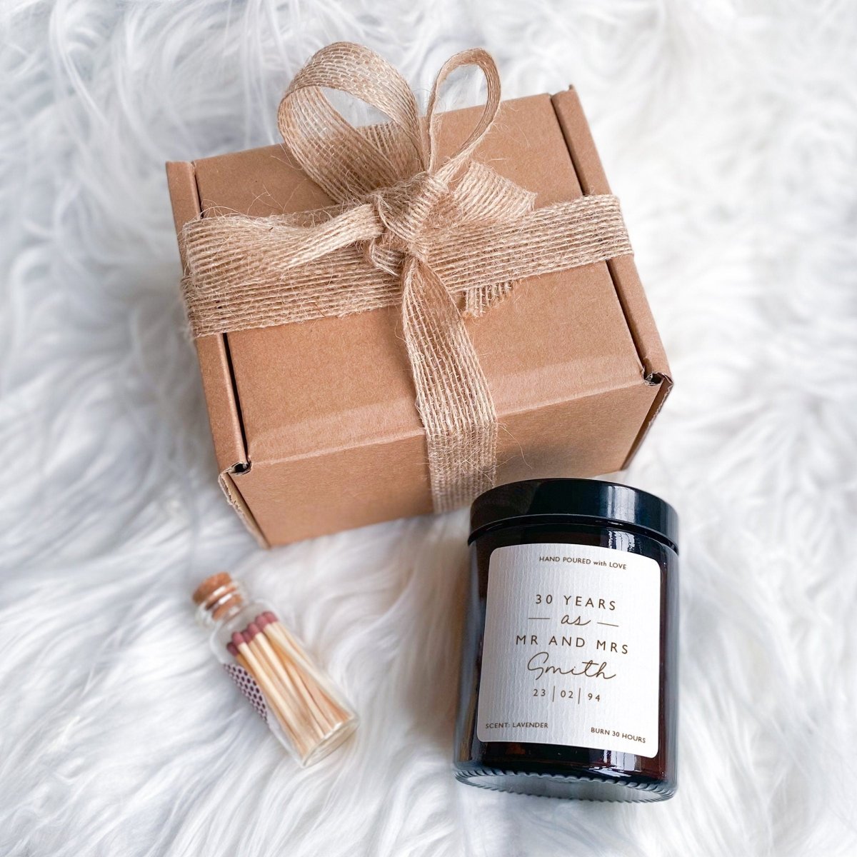 Anniversary candle for couple with names and text Wedding Anniversary Gift Soy Wax Scented Candle