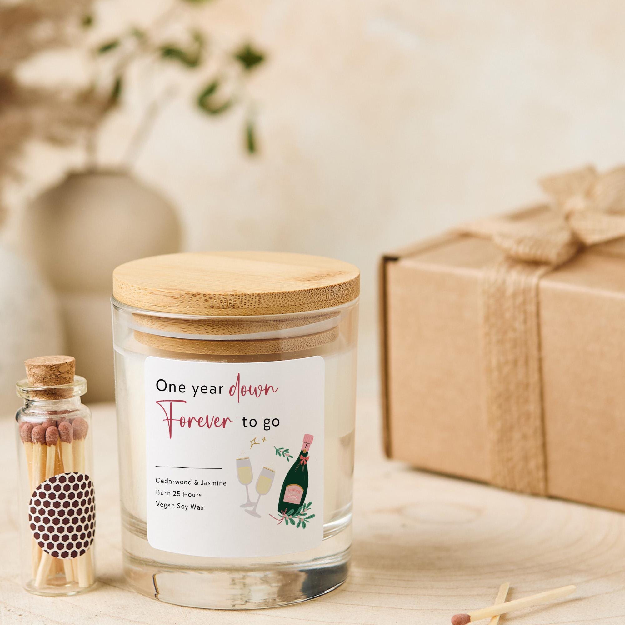 Anniversary Candle Gift for Wife Girlfriend One Year Down Forever to Go Husband Boyfriend Couple First Wedding Anniversary Keepsake