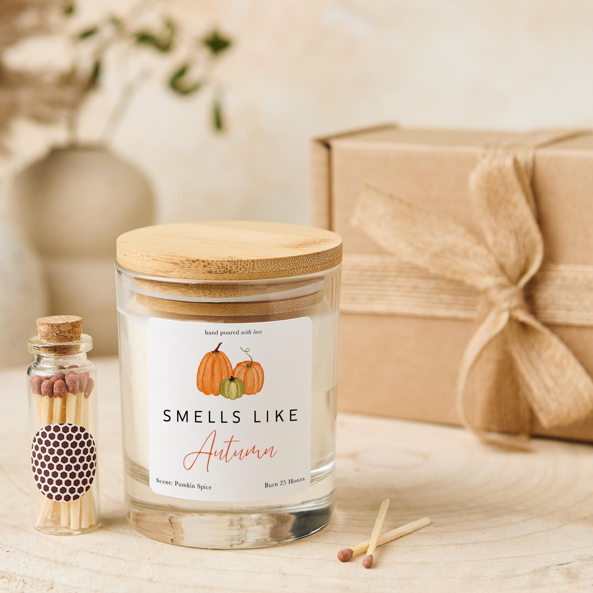 Autumn Candle Gift for Her Cosy Pumpkin Home Decor with Bamboo Lid Relaxing Gift for Friend Mum Wife