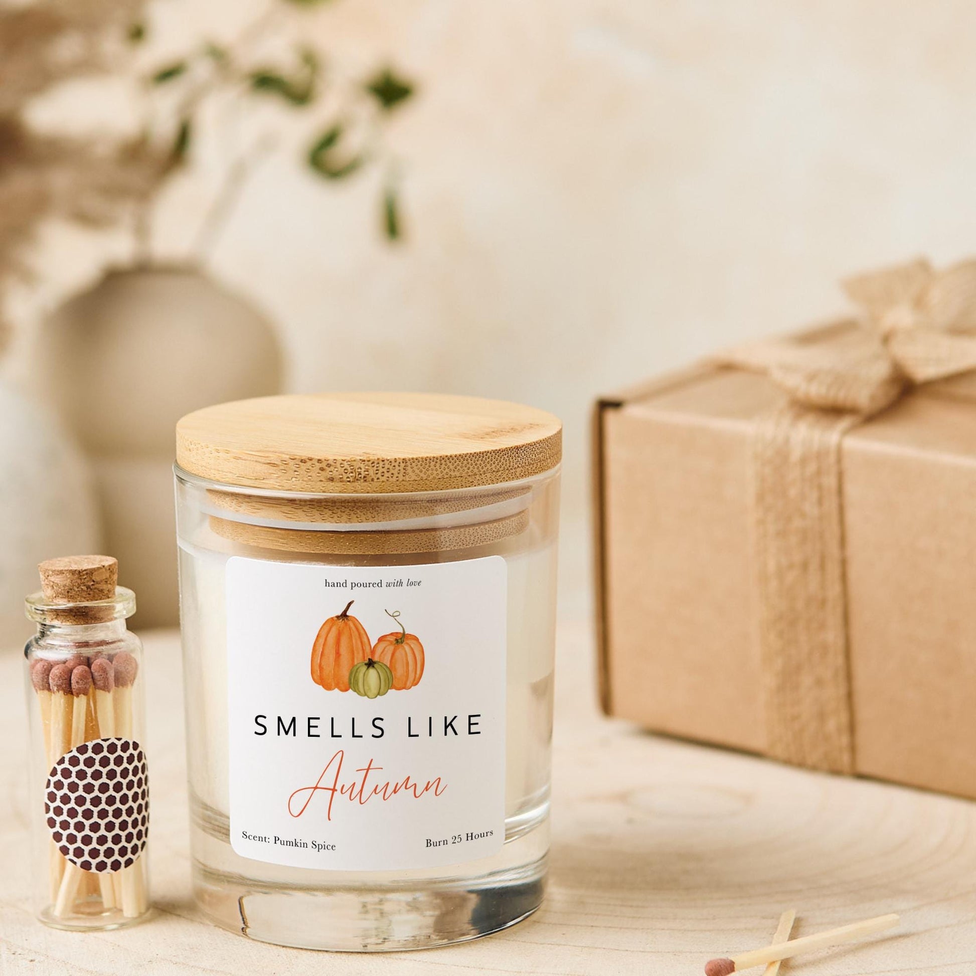 Autumn Candle Gift for Her Cosy Pumpkin Home Decor with Bamboo Lid Relaxing Gift for Friend Mum Wife