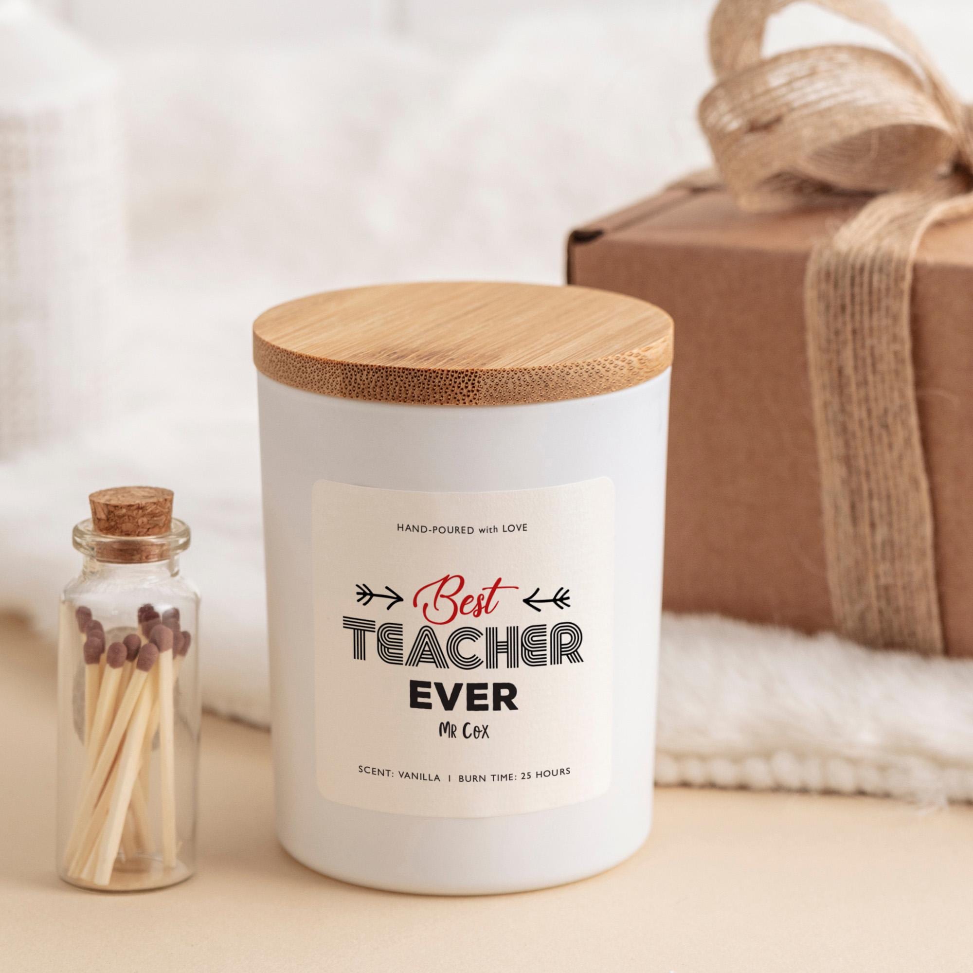 Best teacher ever scented candle gift with FREE GIFT BOX and matches jar Personal thank you gift End of term present Teacher appreciation