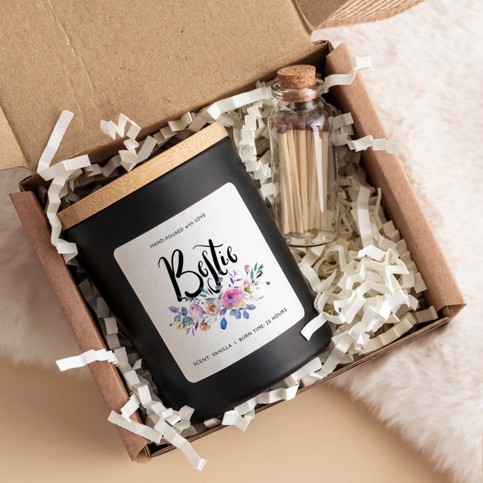 Bestie Scented Candle Gift Set for Best Friend Perfect for Birthday Christmas Galentines Day FREE Gift Box and Mini Matches Jar