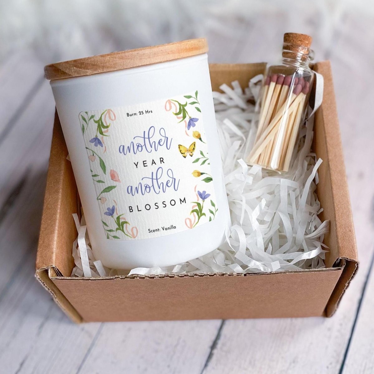 Birthday Candle Gift for Her, Another Year Another Blossom Floral Soy Wax