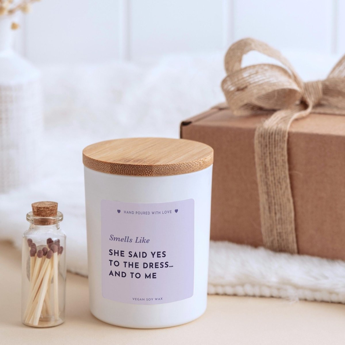 Bridesmaid Proposal Candle Gift Set, She Said Yes to the Dress and Me Candle, Maid of Honour Proposal Gift with Matches