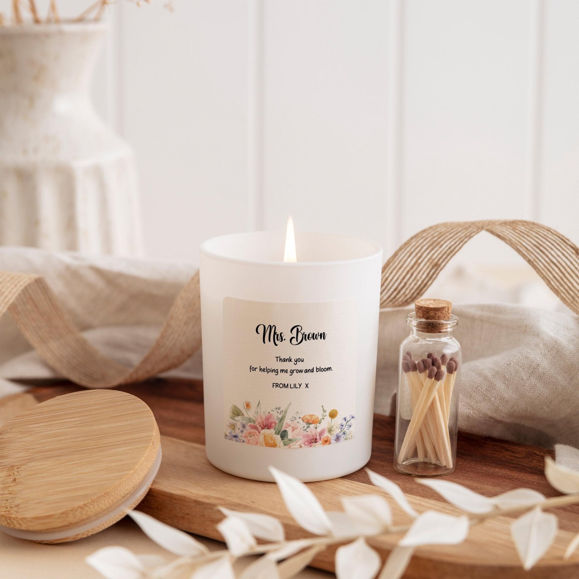 Candle Gift Set for Teacher Floral Teacher's Day or End of Term Thank You Present Teacher Appreciation Keepsake Assistant Head Maths Teacher