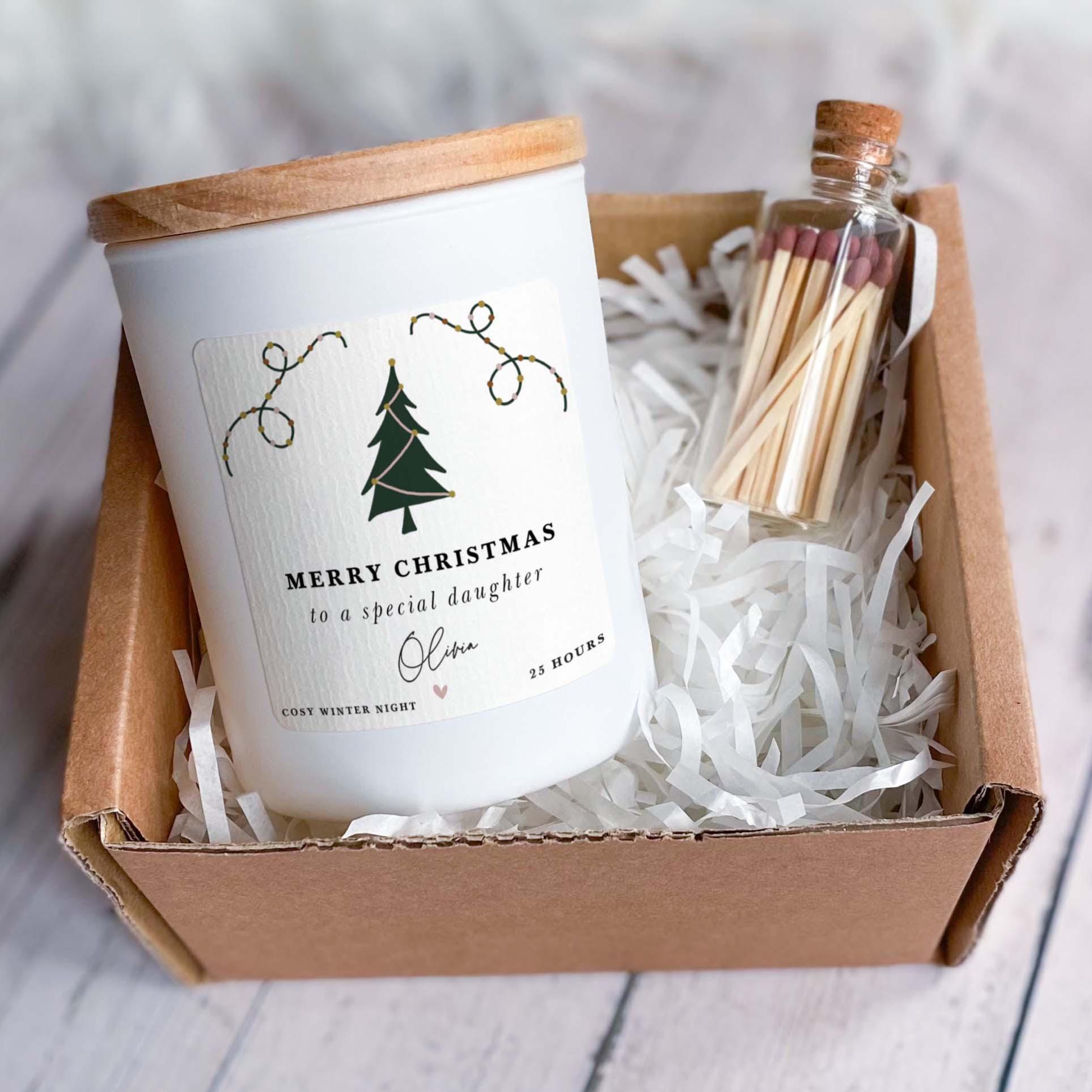 Christmas Candle Gift for Daughter Vegan Soy Wax Free Gift Package and Mini Matches Jar