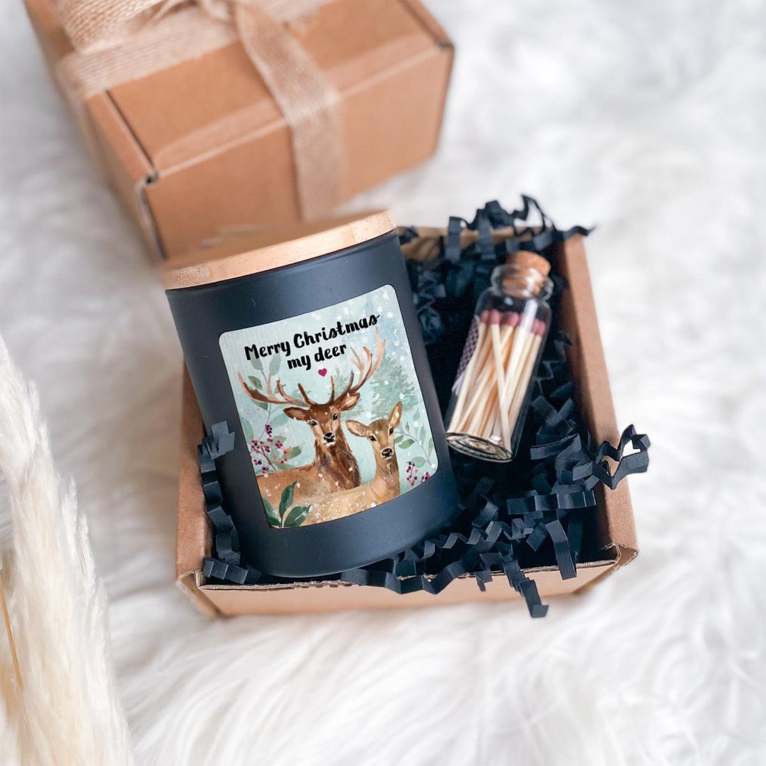 Christmas Soy Candle with Free Gift Package and Mini Matches Jar