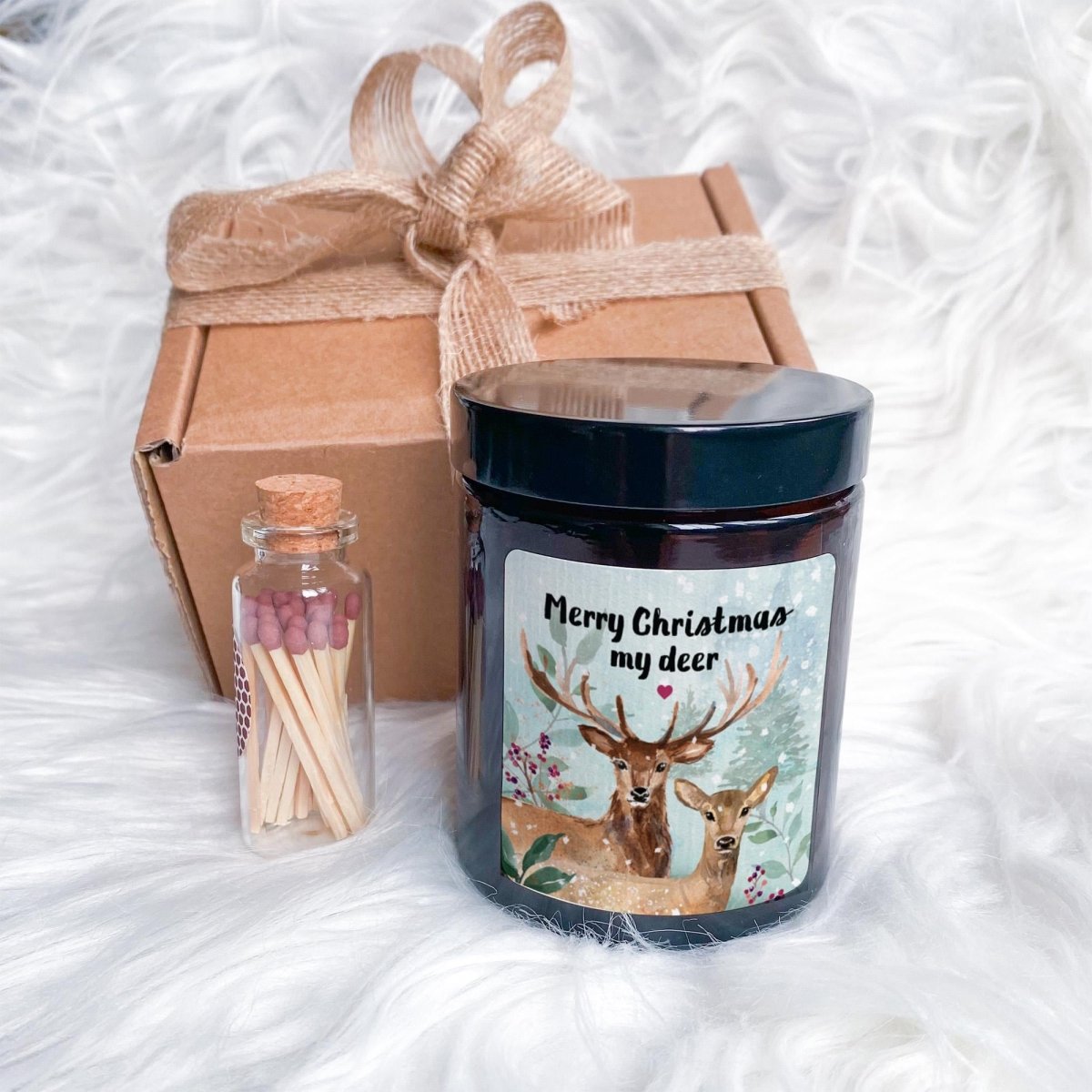 Christmas Soy Candle with Free Gift Package and Mini Matches Jar