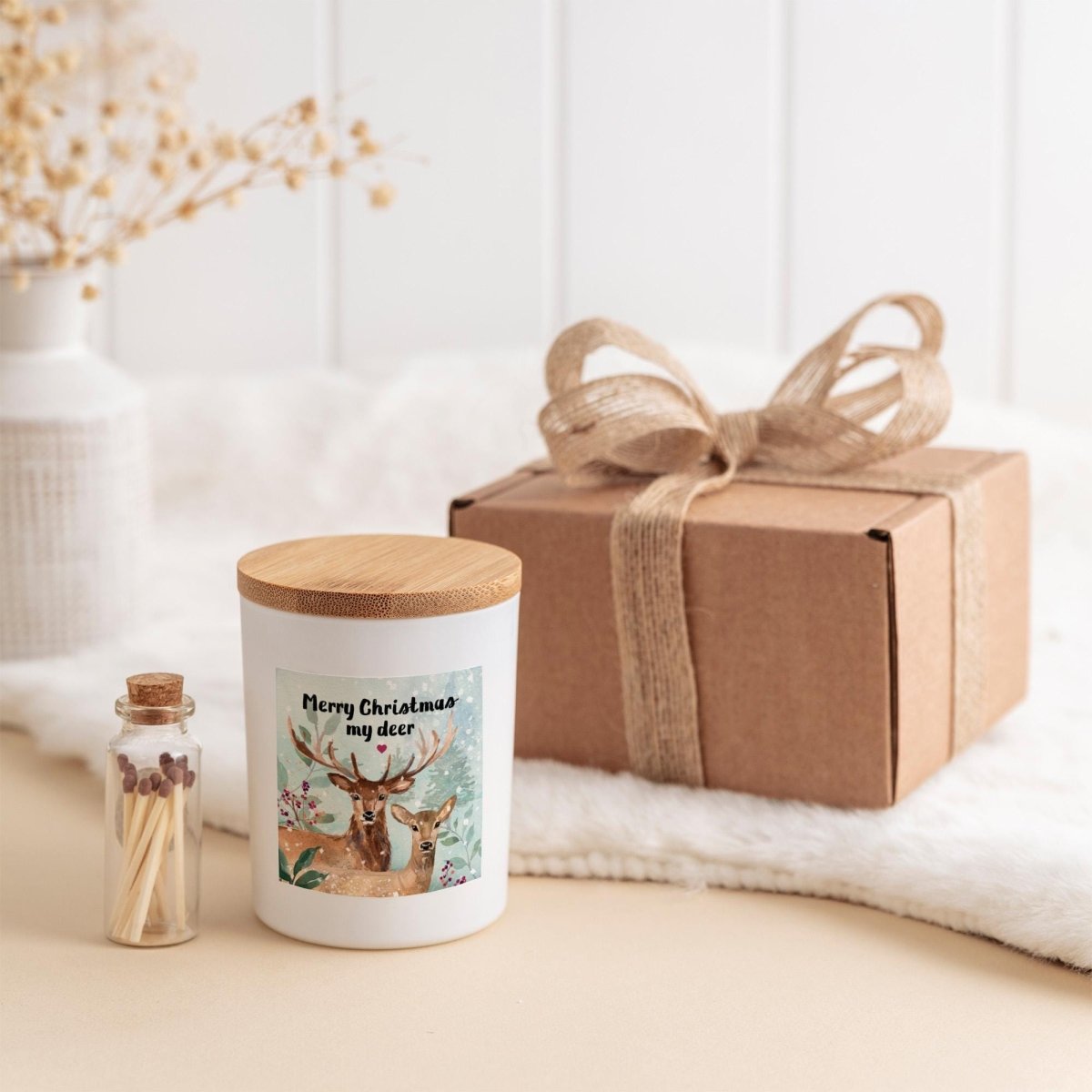 Christmas Soy Candle with Free Gift Package and Mini Matches Jar