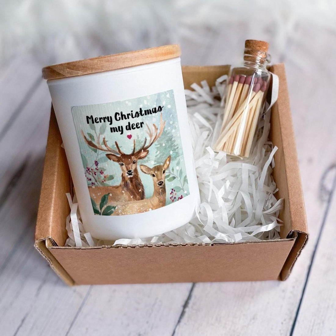 Christmas Soy Candle with Free Gift Package and Mini Matches Jar