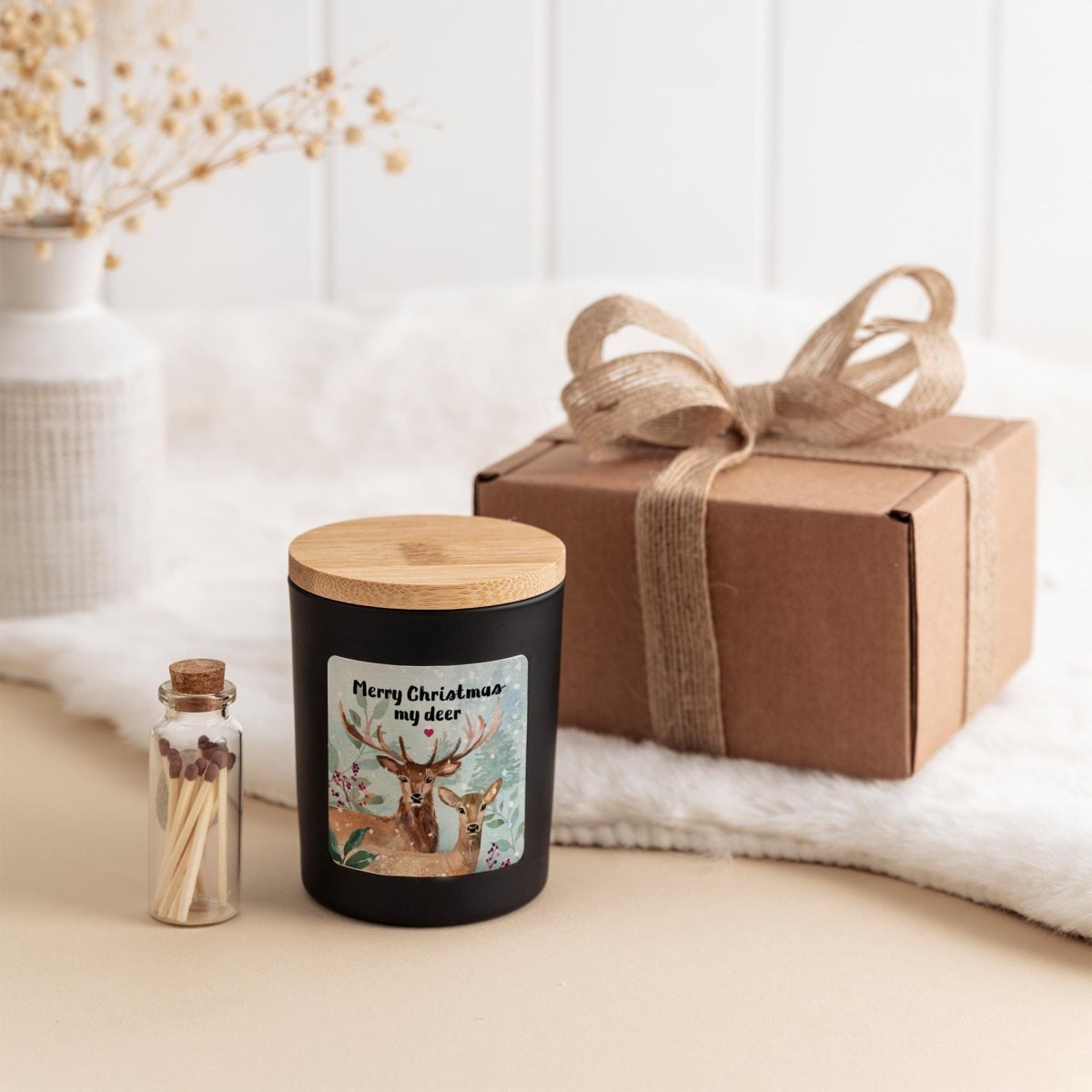 Christmas Soy Candle with Free Gift Package and Mini Matches Jar