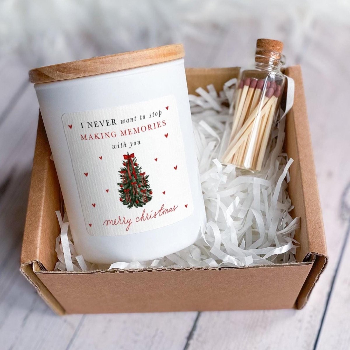 Christmas Soy Wax Candle Gift Set with Ribbon and Matches Jar