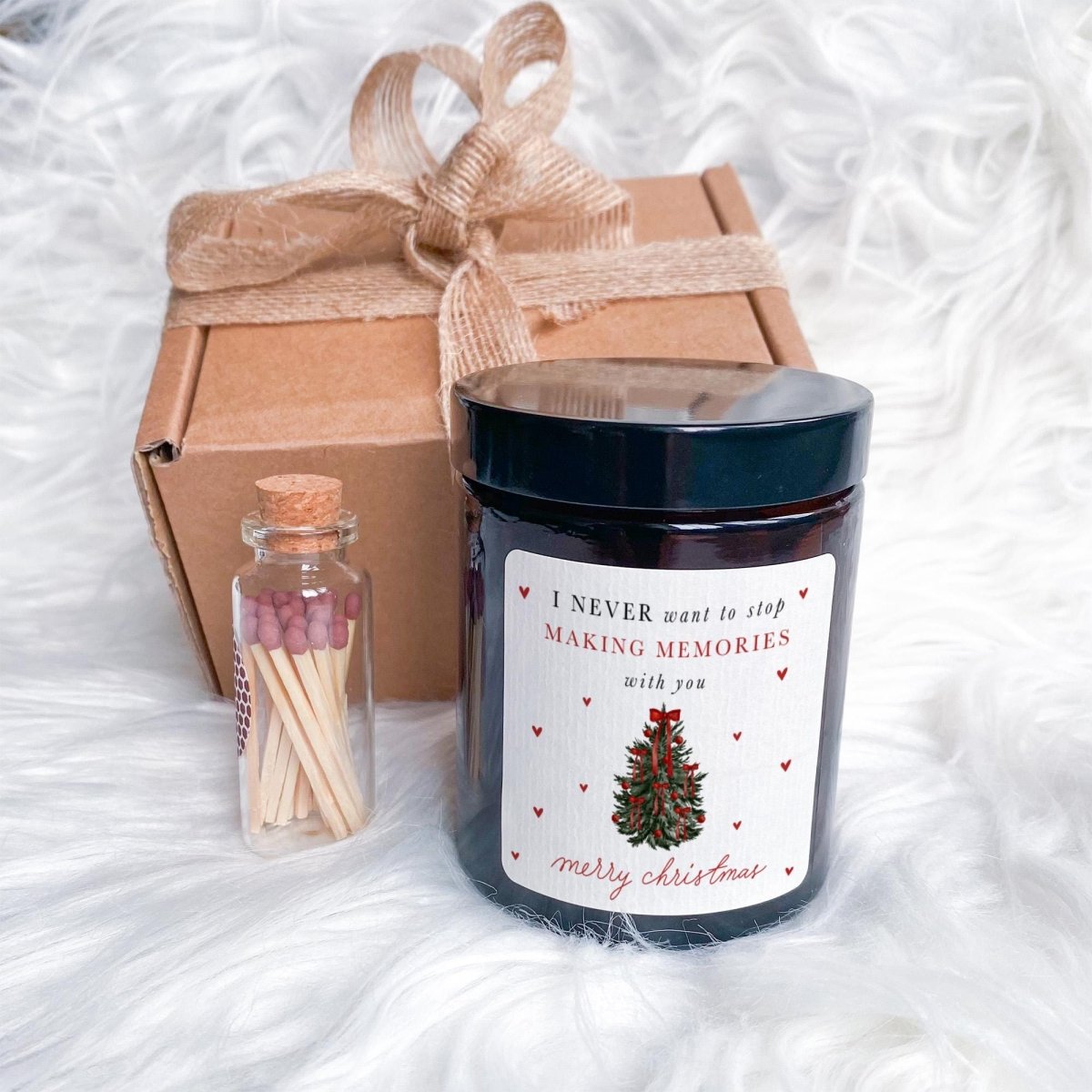 Christmas Soy Wax Candle Gift Set with Ribbon and Matches Jar