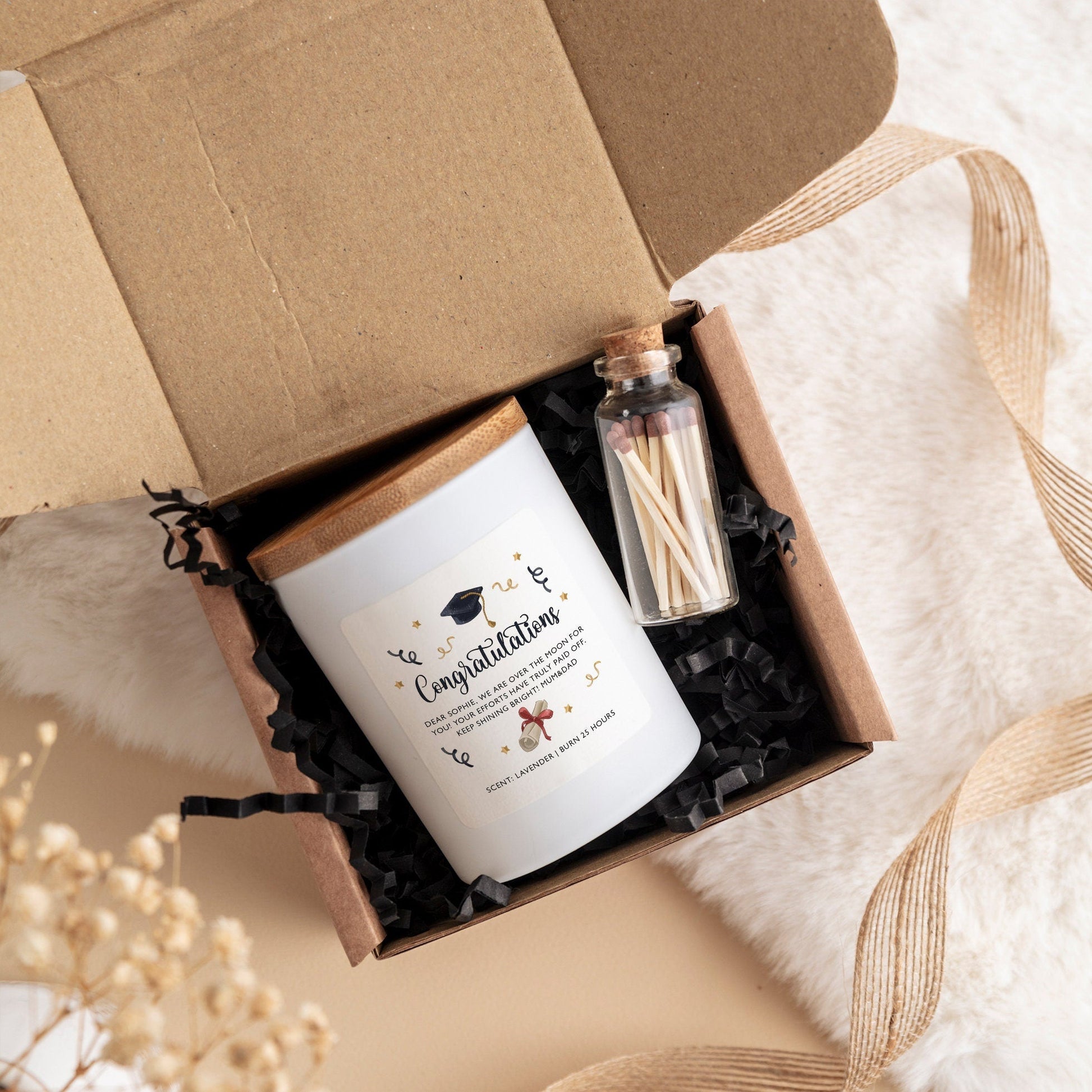 Congratulations on your graduation scented candle with text university Personalised Class of 2024 gift for her him Well Done Proud Of You